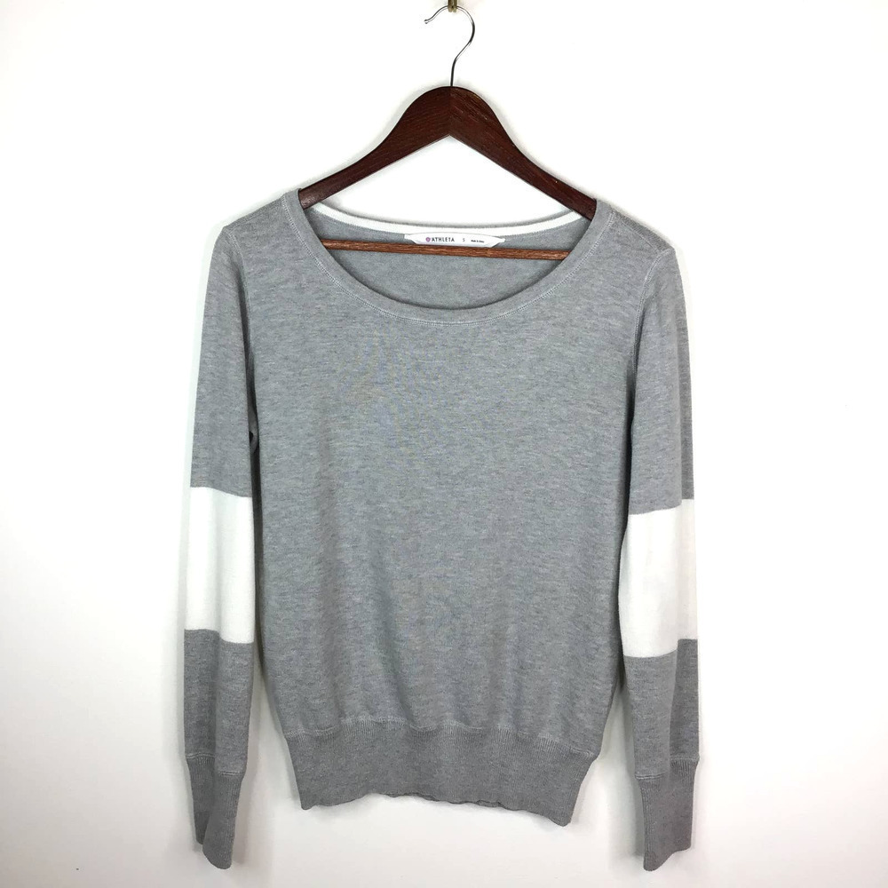 Athleta Rally Sweater Small Gray White Colorblock - Picture 3 of 7